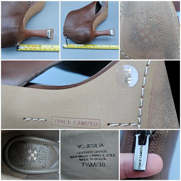 Square Toe Ankle Bootie Brown Leather Vince Camuto Jesilia Split Vamp Size 7.5 - Picture 7 of 12